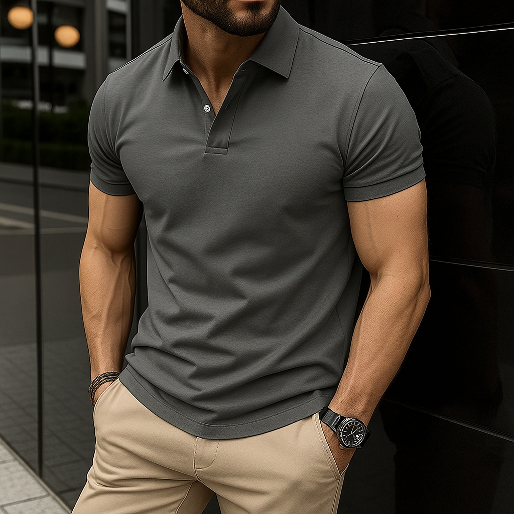 Luxury Men’s Polo in Charcoal– Tailored Fit, Breathable Cotton