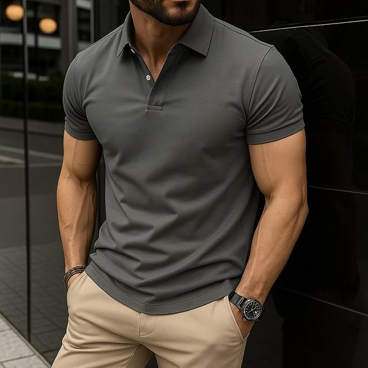 Luxury Men’s Polo in Charcoal– Tailored Fit, Breathable Cotton