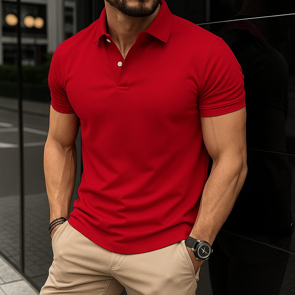 Luxury Men’s Polo in Red– Tailored Fit, Breathable Cotton
