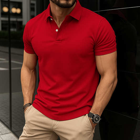 Luxury Men’s Polo in Red– Tailored Fit, Breathable Cotton