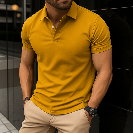 Luxury Men’s Polo in Mustard– Tailored Fit, Breathable Cotton