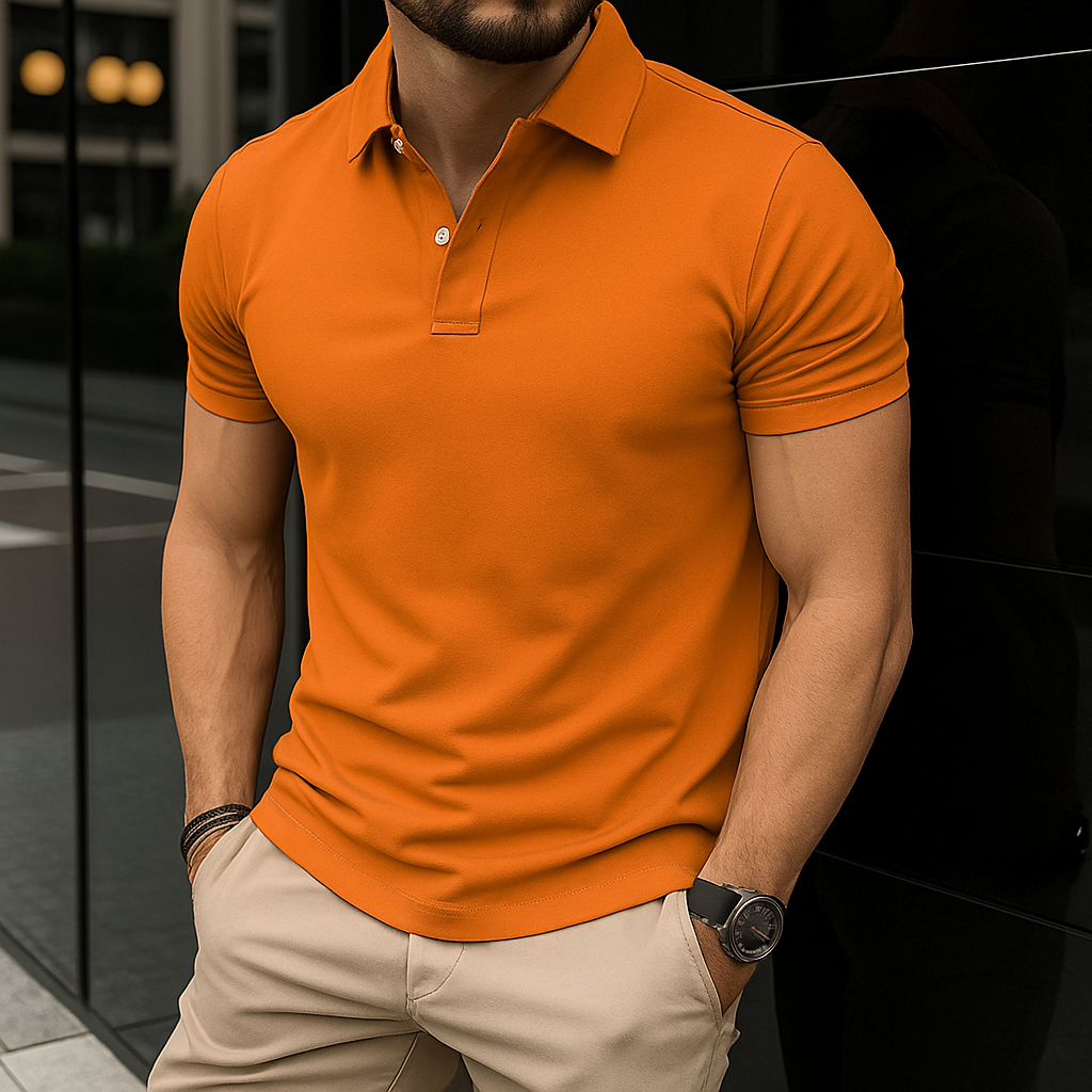 Luxury Men’s Polo in Orange– Tailored Fit, Breathable Cotton