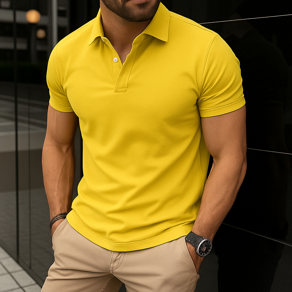 Luxury Men’s Polo in Yellow– Tailored Fit, Breathable Cotton