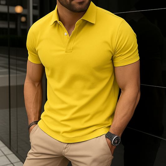 Luxury Men’s Polo in Yellow– Tailored Fit, Breathable Cotton