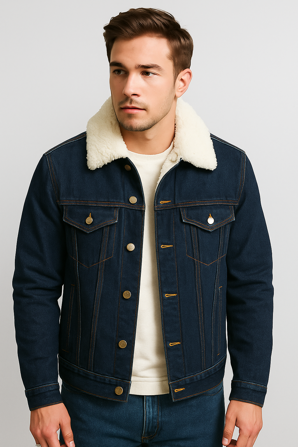 Blue Denim Fur Jacket For Men