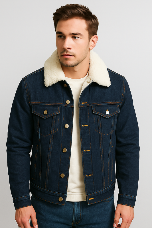 Blue Denim Fur Jacket For Men