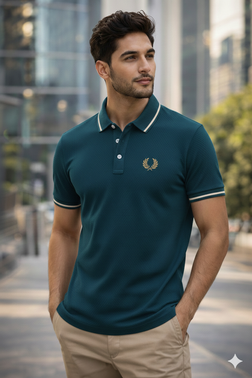 Luxury Men’s Polo in Teal Blue– Tailored Fit, Breathable Cotton