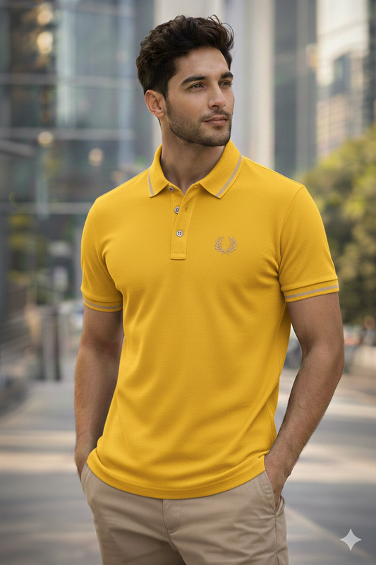 Luxury Men’s Polo in Yellow– Tailored Fit, Breathable Cotton