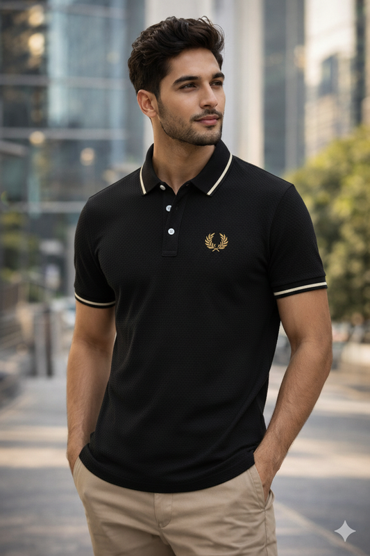 Luxury Men’s Polo in Black – Tailored Fit, Breathable Cotton