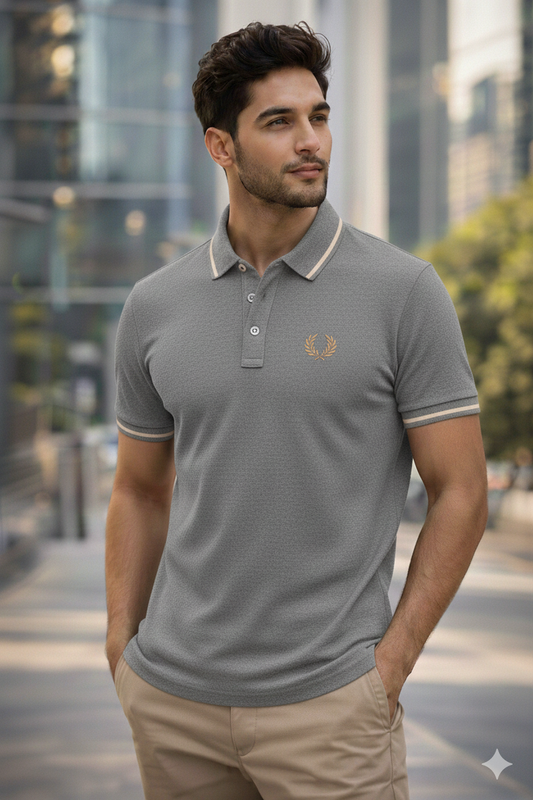 Luxury Men’s Polo in Grey– Tailored Fit, Breathable Cotton