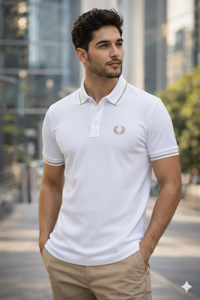 Luxury Men’s Polo in White– Tailored Fit, Breathable Cotton