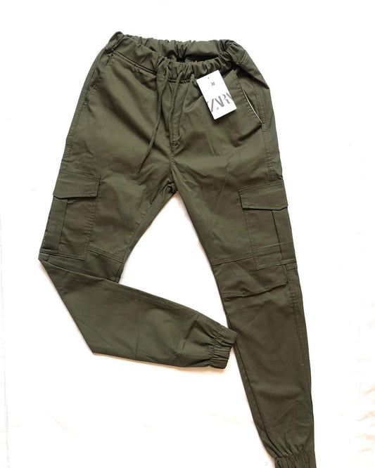 Green 6 Pocket Men Cotton Cargo Trouser