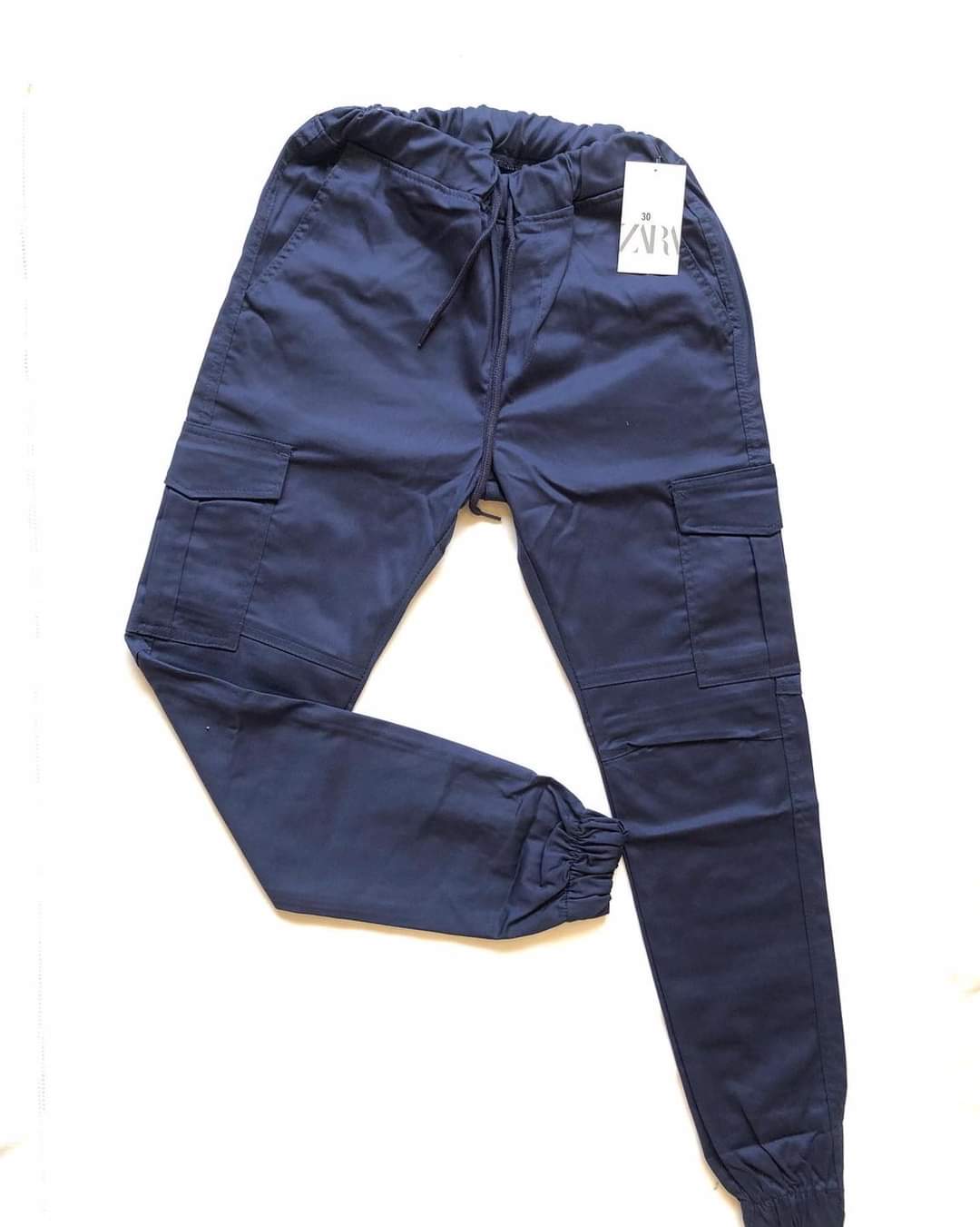 Blue 6 Pocket Cotton Cargo Trousers