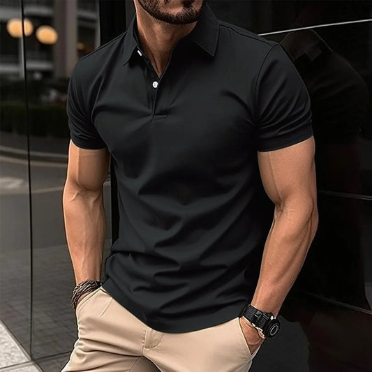 Luxury Men’s Polo in Black – Tailored Fit, Breathable Cotton