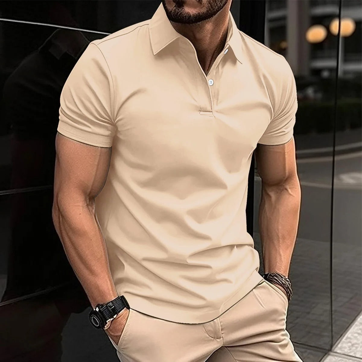 Luxury Men’s Polo in Light Brown– Tailored Fit, Breathable Cotton