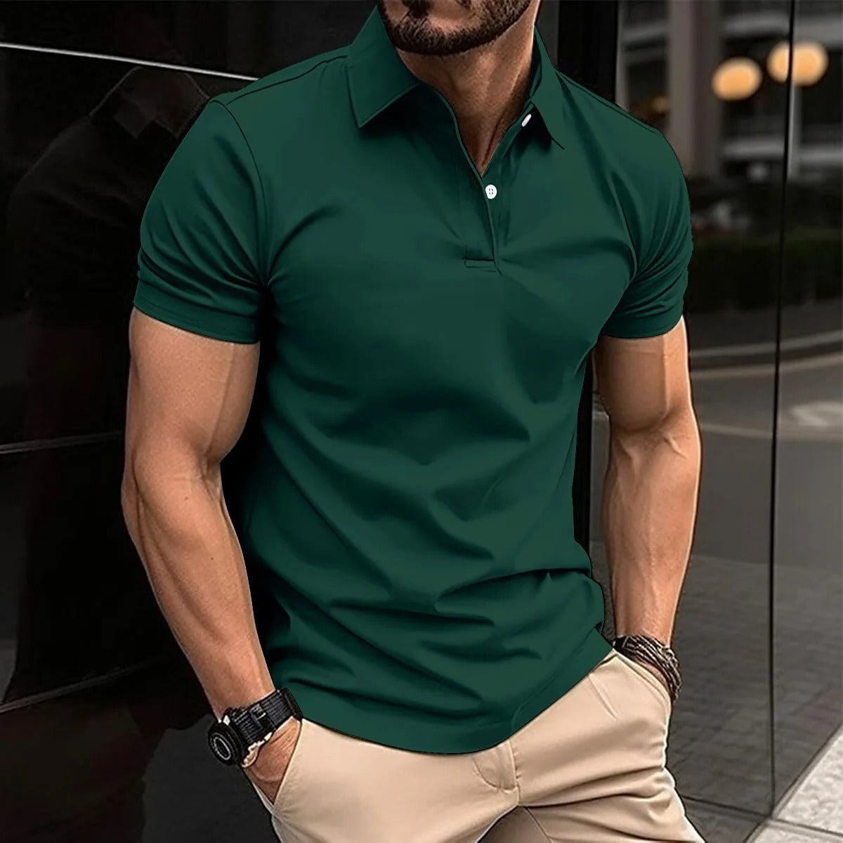 Luxury Men’s Polo in Bottle Green– Tailored Fit, Breathable Cotton