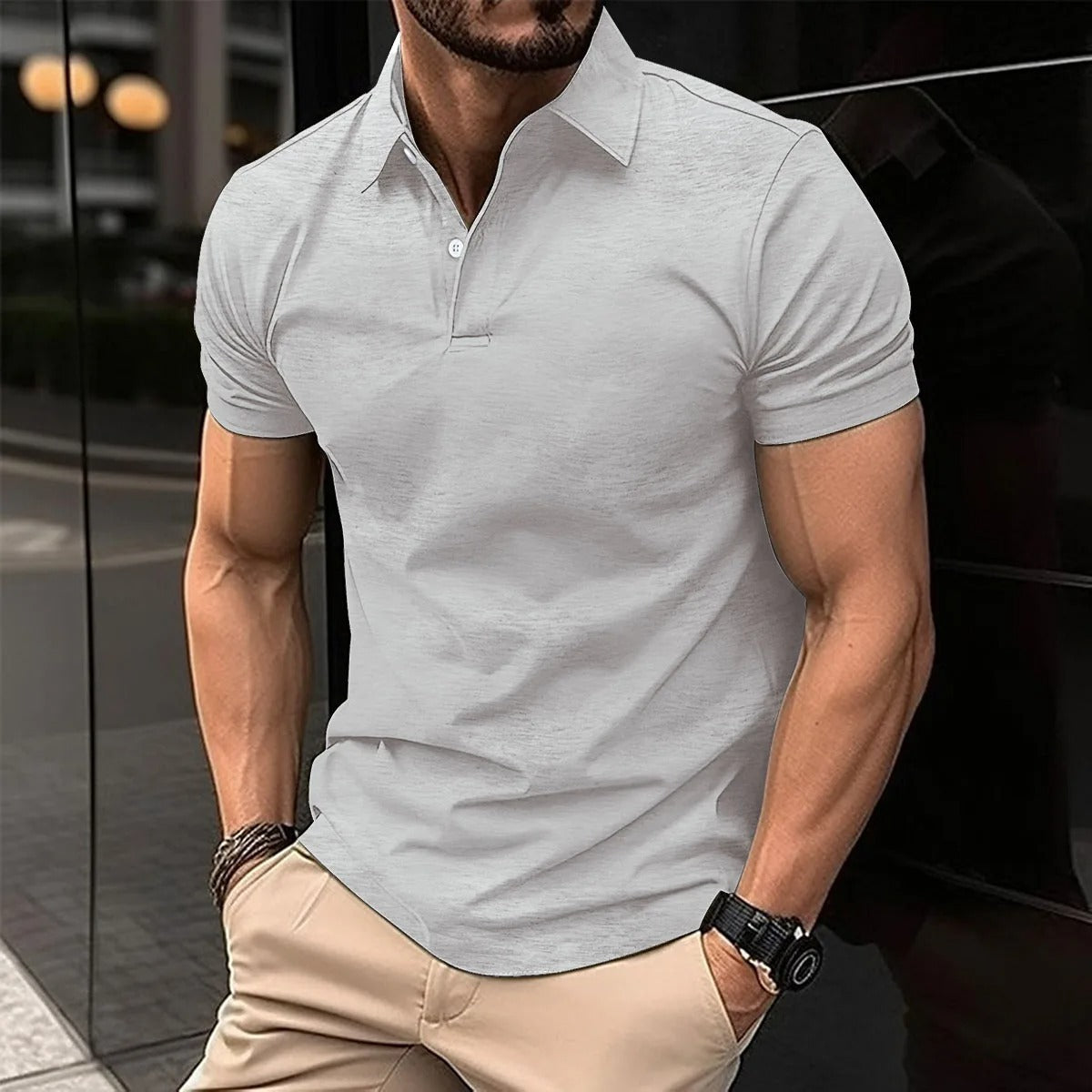 Luxury Men’s Polo in Grey– Tailored Fit, Breathable Cotton