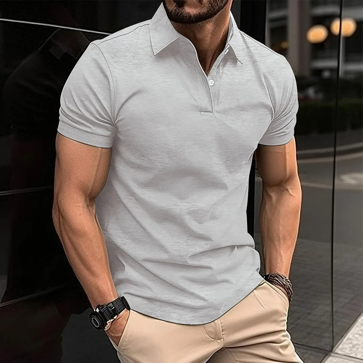 Luxury Men’s Polo in Grey– Tailored Fit, Breathable Cotton