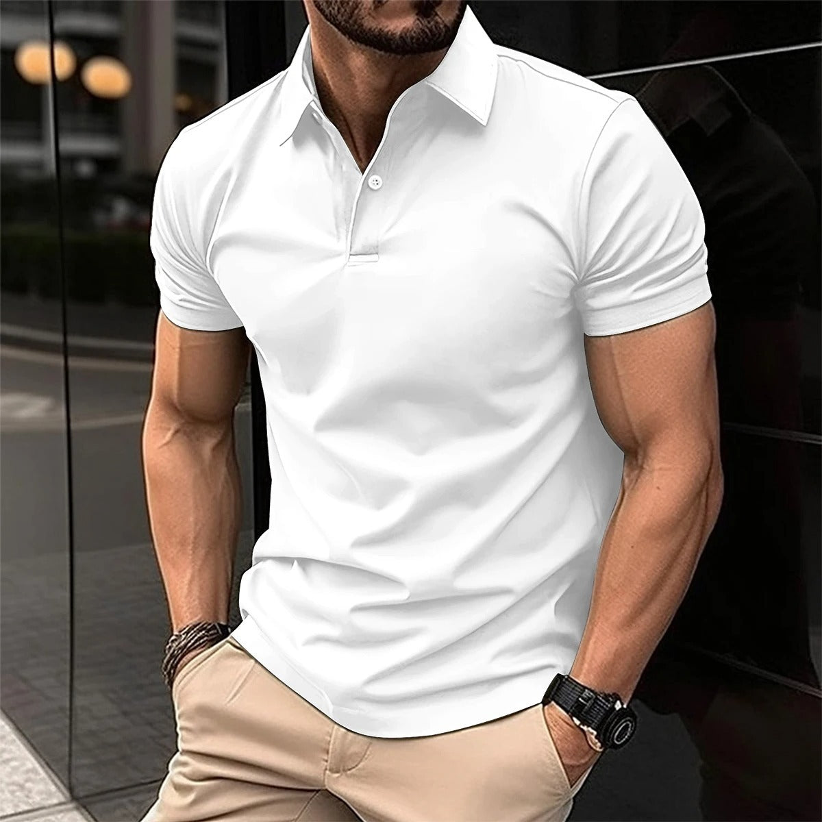 Luxury Men’s Polo in White– Tailored Fit, Breathable Cotton