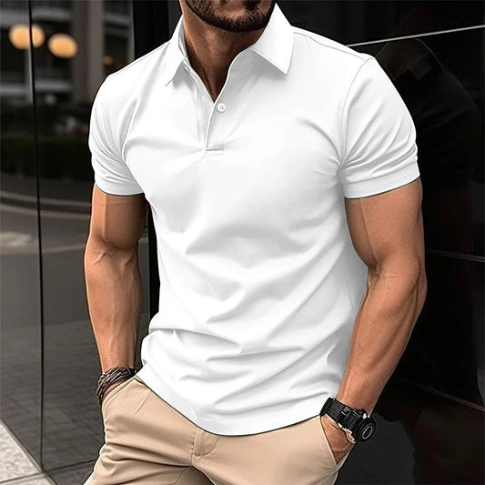 Luxury Men’s Polo in White– Tailored Fit, Breathable Cotton