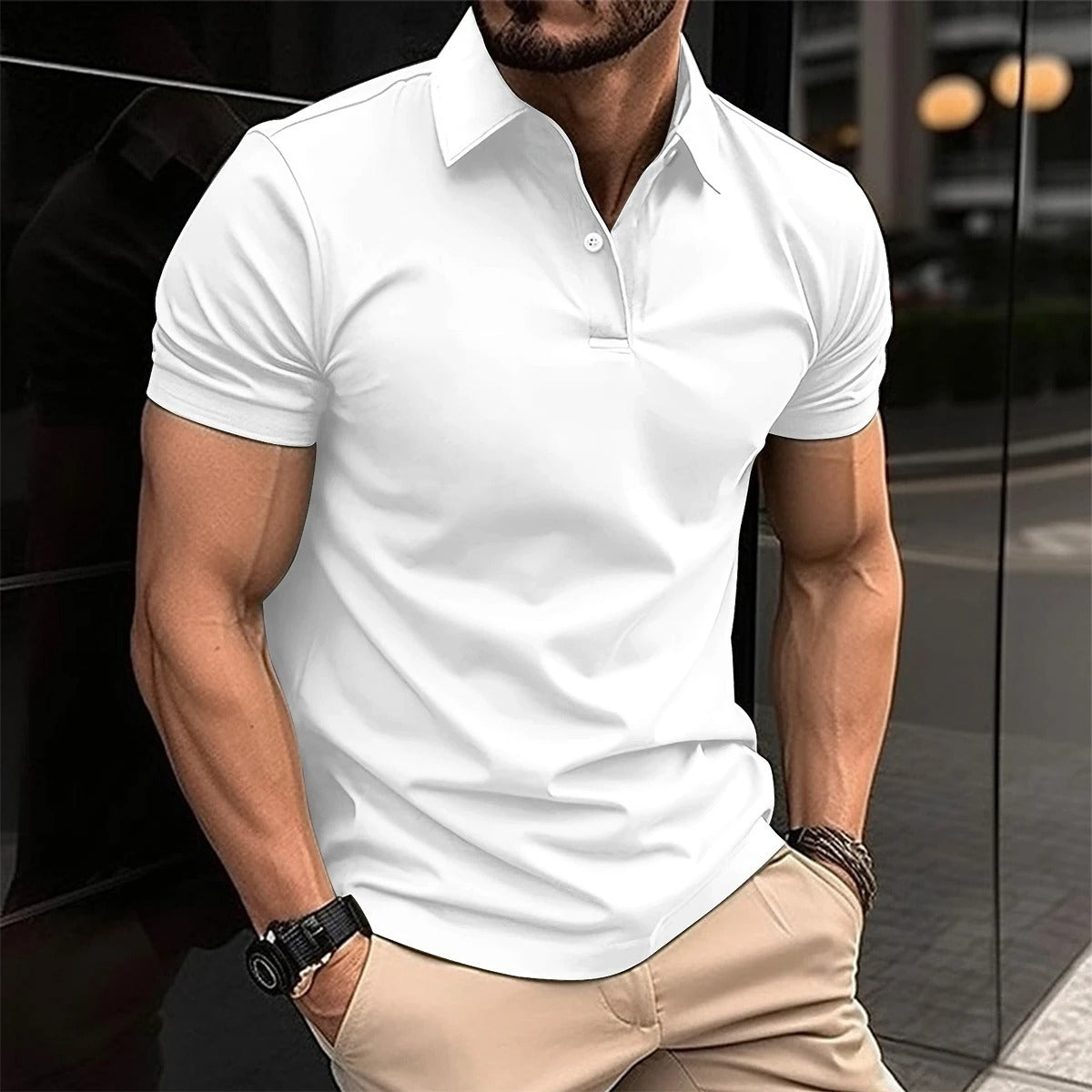 Luxury Men’s Polo in White– Tailored Fit, Breathable Cotton