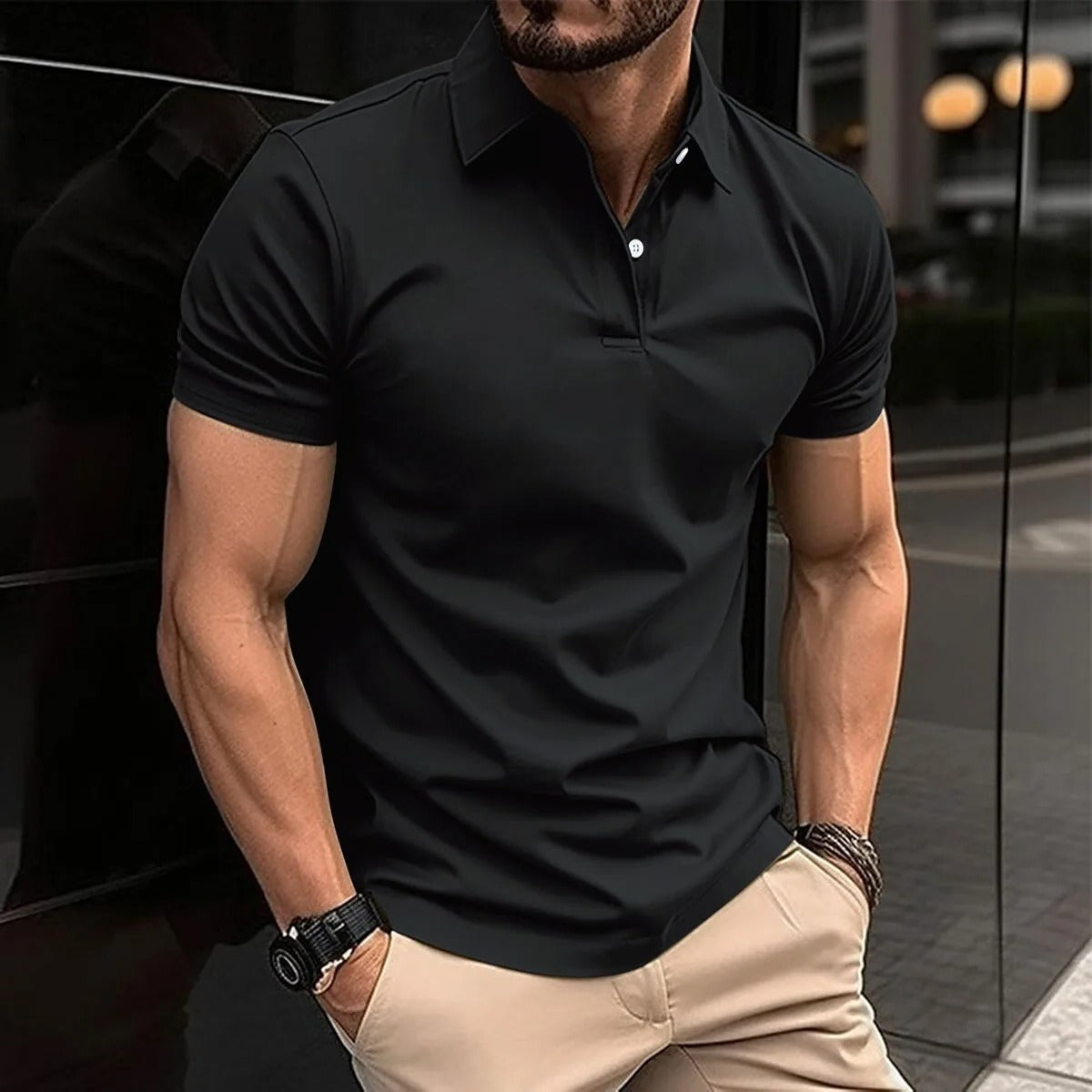 Luxury Men’s Polo in Black – Tailored Fit, Breathable Cotton